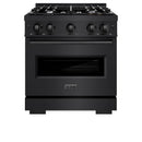 ZLINE 4-Piece Appliance Package - 30-Inch Gas Range, Hood, Refrigerator, and Dishwasher in Black Stainless Steel