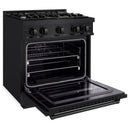 ZLINE 5-Piece Appliance Package - 30-Inch Classic Gas Range, Wall Mount Range Hood, 36-Inch French Door Refrigerator, Dishwasher, and 30-Inch Microwave Drawer in Black Stainless Steel