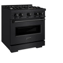 ZLINE 4-Piece Appliance Package - 30-Inch Gas Range, Hood, Refrigerator, and Dishwasher in Black Stainless Steel