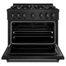 ZLINE 3-Piece Appliance Package - 36-Inch Gas Range, Refrigerator, and Dishwasher in Black Stainless Steel