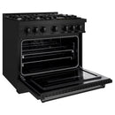 ZLINE 5-Piece Appliance Package - 36-Inch Classic Gas Range, Wall Mount Range Hood, 36-Inch French Door Refrigerator, Dishwasher, and 30-Inch Microwave Drawer in Black Stainless Steel