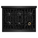 ZLINE 3-Piece Appliance Package - 36-Inch Gas Range, Refrigerator with Water Dispenser, and Dishwasher in Black Stainless Steel