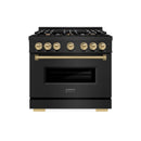 ZLINE 36-Inch Autograph Edition Classic Series Gas Range with 6 Gas Burner Cooktop and 5.2 Cu. Ft. Gas Convection Oven in Black Stainless Steel with Champagne Bronze Accents (CGRBZ-36-CB)