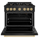 ZLINE 36-Inch Autograph Edition Classic Series Gas Range with 6 Gas Burner Cooktop and 5.2 Cu. Ft. Gas Convection Oven in Black Stainless Steel with Champagne Bronze Accents (CGRBZ-36-CB)