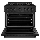 ZLINE 36-Inch Classic Series Dual Fuel Range with 6 Gas Burner Cooktop and 5.2 Cu. Ft. Electric Convection Oven in Black Stainless Steel with Brass Burners (CDRB-BR-36)