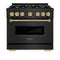 ZLINE 36-Inch Autograph Edition Classic Series Gas Range with 6 Gas Burner Cooktop and 5.2 Cu. Ft. Gas Convection Oven in Black Stainless Steel with Champagne Bronze Accents (CGRBZ-36-CB)