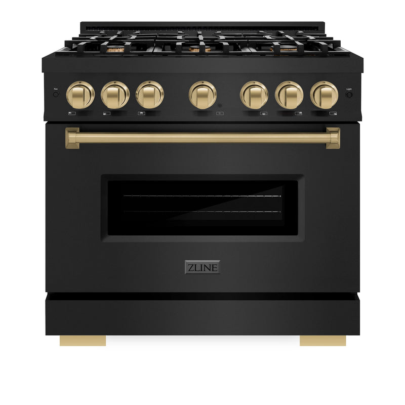 ZLINE 36-Inch Autograph Edition Classic Series Gas Range with 6 Gas Burner Cooktop and 5.2 Cu. Ft. Gas Convection Oven in Black Stainless Steel with Champagne Bronze Accents (CGRBZ-36-CB)