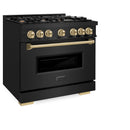 ZLINE 3-Piece Appliance Package - 36-Inch Gas Range, Refrigerator, and Dishwasher in Black Stainless Steel with Champagne Bronze Accents