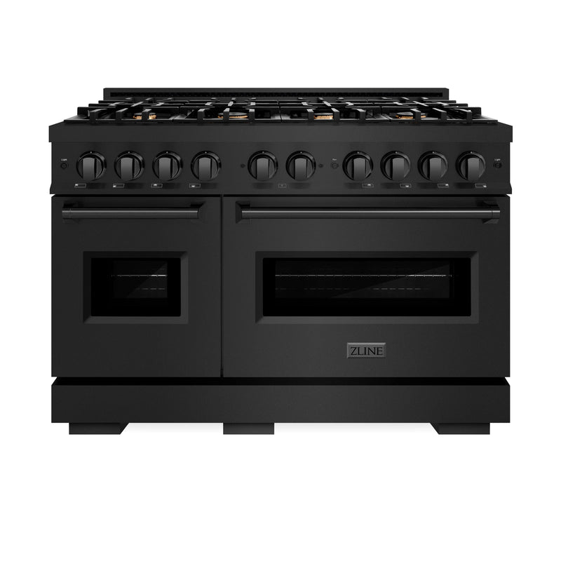 ZLINE 48-Inch Classic Series Gas Range with 8 Gas Burner Cooktop and 6.7 Cu. Ft. Convection Oven in Black Stainless Steel with Brass Burners (CGRB-BR-48)