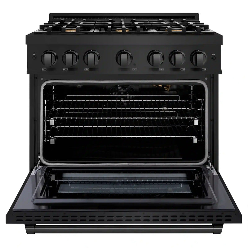 ZLINE 36-Inch Select Series Gas Range with 6 Burner Cooktop and 5.2 Cu. Ft. Gas Convection Gas Oven in Black Stainless Steel with Brass Burners (HGRB-BR-36)