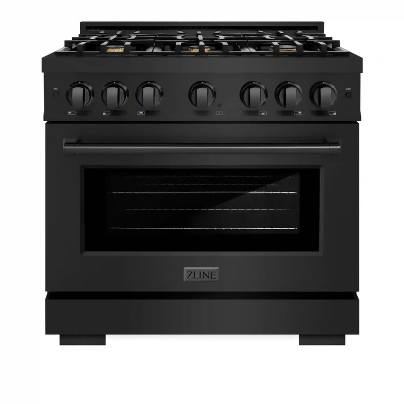 ZLINE 36-Inch Select Series Gas Range with 6 Burner Cooktop and 5.2 Cu. Ft. Gas Convection Gas Oven in Black Stainless Steel with Brass Burners (HGRB-BR-36)