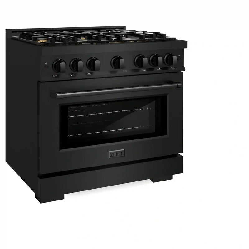 ZLINE 36-Inch Select Series Gas Range with 6 Burner Cooktop and 5.2 Cu. Ft. Gas Convection Gas Oven in Black Stainless Steel with Brass Burners (HGRB-BR-36)