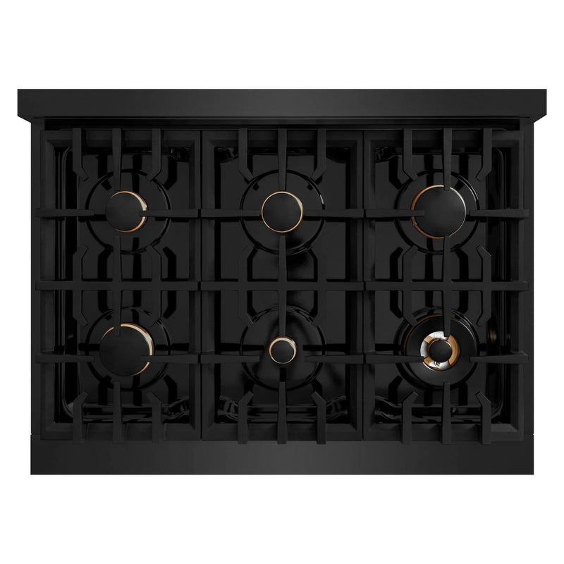 ZLINE 36-Inch Select Series Gas Range with 6 Burner Cooktop and 5.2 Cu. Ft. Gas Convection Gas Oven in Black Stainless Steel with Brass Burners (HGRB-BR-36)