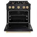 ZLINE Autograph Edition 30-Inch Classic Series Gas Range with 4 Gas Burner Cooktop and 4.2 Cu. Ft. Gas Convection Oven in Black Stainless Steel with Gold (CGRBZ-30-G)