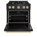 ZLINE 3-Piece Appliance Package - 30-Inch Gas Range, Refrigerator, and Dishwasher in Black Stainless Steel with Gold Accents