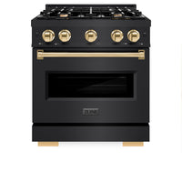 ZLINE Autograph Edition 30-Inch Classic Series Gas Range with 4 Gas Burner Cooktop and 4.2 Cu. Ft. Gas Convection Oven in Black Stainless Steel with Gold (CGRBZ-30-G)