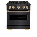 ZLINE Autograph Edition 30-Inch Classic Series Gas Range with 4 Gas Burner Cooktop and 4.2 Cu. Ft. Gas Convection Oven in Black Stainless Steel with Gold (CGRBZ-30-G)