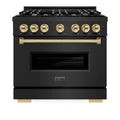 ZLINE Autograph Edition 36-Inch Classic Series Gas Range with 6 Gas Burner Cooktop and 5.2 Cu. Ft. Gas Convection Oven in Black Stainless Steel with Gold (CGRBZ-36-G)