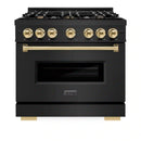 ZLINE Autograph Edition 36-Inch Classic Series Gas Range with 6 Gas Burner Cooktop and 5.2 Cu. Ft. Gas Convection Oven in Black Stainless Steel with Gold (CGRBZ-36-G)