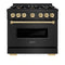 ZLINE Autograph Edition 36-Inch Classic Series Gas Range with 6 Gas Burner Cooktop and 5.2 Cu. Ft. Gas Convection Oven in Black Stainless Steel with Gold (CGRBZ-36-G)