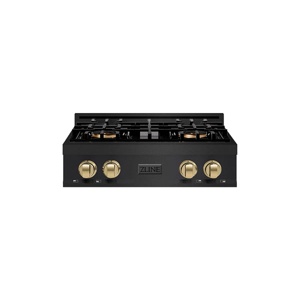 ZLINE Autograph Edition 30-Inch Classic Gas Rangetop with 4 Burner DuoPro™ Cooktop in Black Stainless Steel and Champagne Bronze Accents (PCRTBZ-30-CB)