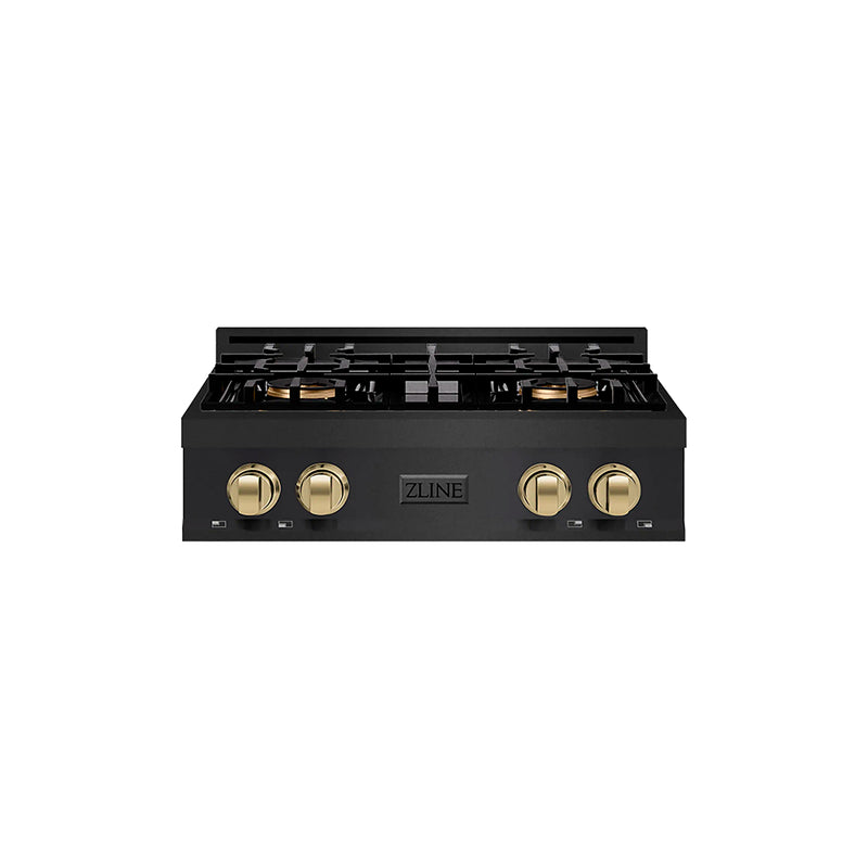 ZLINE Autograph Edition 30-Inch Classic Gas Rangetop with 4 Burner DuoPro™ Cooktop in Black Stainless Steel and Champagne Bronze Accents (PCRTBZ-30-CB)