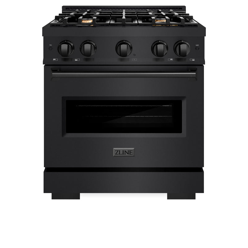 ZLINE 30-Inch Classic Series Gas Range with 4 Gas Burner Cooktop and 4.2 Cu. Ft. Gas Convection Oven in Black Stainless Steel with Brass Burners (CGRB-BR-30)