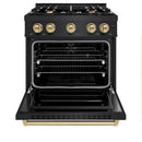 ZLINE 3-Piece Appliance Package - 30-Inch Dual Fuel Range, Refrigerator, and Dishwasher in Black Stainless Steel with Champagne Bronze Accents
