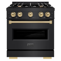 ZLINE Autograph Edition 30-Inch Classic Series Dual Fuel Range with 4 Gas Burner Cooktop and 4.2 Cu. Ft. Electric Convection Oven in Black Stainless Steel with Champagne Bronze Accents (CDRBZ-30-CB)