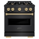 ZLINE 3-Piece Appliance Package - 30-Inch Dual Fuel Range, Refrigerator, and Dishwasher in Black Stainless Steel with Champagne Bronze Accents