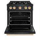 ZLINE 3-Piece Appliance Package - 30-Inch Dual Fuel Range, Refrigerator, and Dishwasher in Black Stainless Steel with Gold Accents