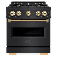 ZLINE Autograph Edition 30-Inch Classic Series Dual Fuel Range with 4 Gas Burner Cooktop and 4.2 Cu. Ft. Electric Convection Oven in Black Stainless Steel with Polished Gold Accents (CDRBZ-30-G)