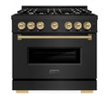 ZLINE Autograph Edition 36-Inch Classic Series Dual Fuel Range with 6 Gas Burner Cooktop and 5.2 Cu. Ft. Electric Convection Oven in Black Stainless Steel with Champagne Bronze Accents (CDRBZ-36-CB)