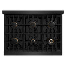 ZLINE 5-Piece Appliance Package - 36-Inch Autograph Edition Dual Fuel Range, Wall Mount Range Hood, 36-Inch French Door Refrigerator, Dishwasher, and 30-Inch Microwave Drawer in Black Stainless Steel with Champagne Bronze Accents