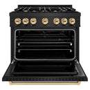 ZLINE Autograph Edition 36-Inch Classic Series Dual Fuel Range with 6 Gas Burner Cooktop and 5.2 Cu. Ft. Electric Convection Oven in Black Stainless Steel with Polished Gold Accents (CDRBZ-36-G)