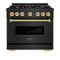 ZLINE Autograph Edition 36-Inch Classic Series Dual Fuel Range with 6 Gas Burner Cooktop and 5.2 Cu. Ft. Electric Convection Oven in Black Stainless Steel with Polished Gold Accents (CDRBZ-36-G)