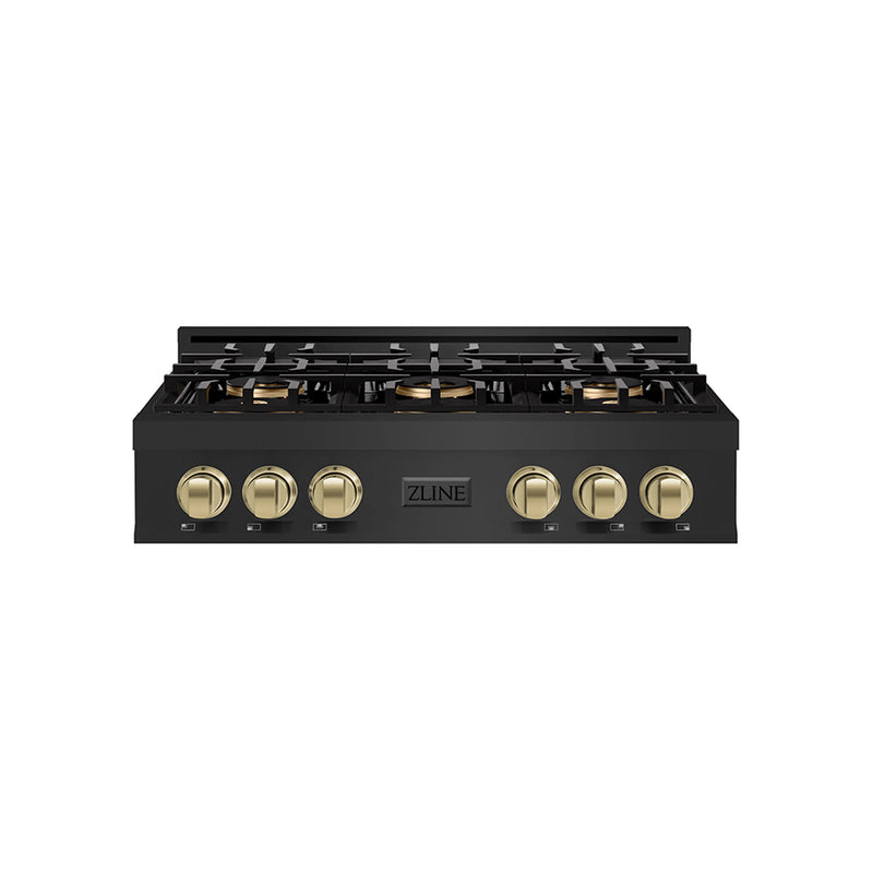 ZLINE Autograph Edition 36-Inch Classic Gas Rangetop with 6 Burner DuoPro™ Cooktop in Black Stainless Steel and Champagne Bronze Accents (PCRTBZ-36-CB)