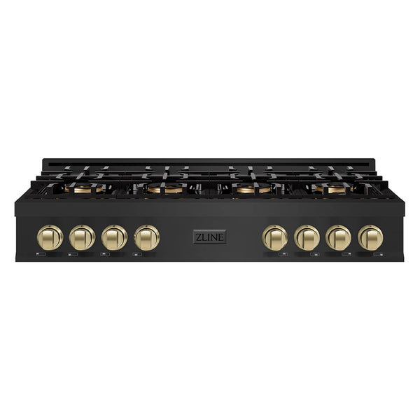 ZLINE Autograph Edition 48-Inch Classic Gas Rangetop with 8 Burner DuoPro™ Cooktop in Black Stainless Steel and Champagne Bronze Accents (PCRTBZ-48-CB)