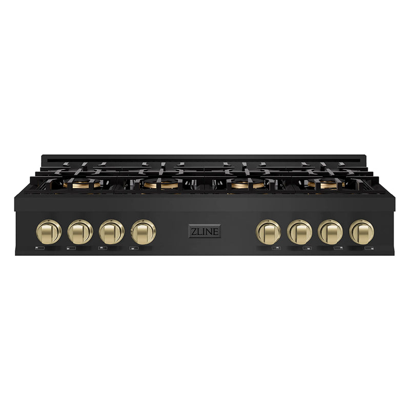 ZLINE Autograph Edition 48-Inch Classic Gas Rangetop with 8 Burner DuoPro™ Cooktop in Black Stainless Steel and Champagne Bronze Accents (PCRTBZ-48-CB)