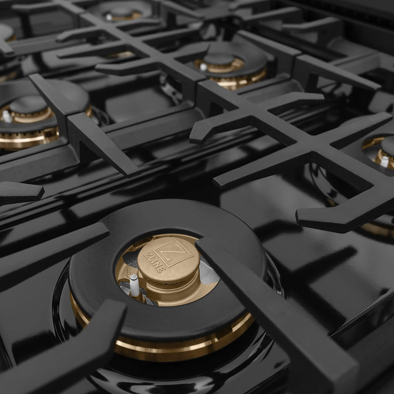 ZLINE Autograph Edition 48-Inch Classic Gas Rangetop with 8 Burner DuoPro™ Cooktop in Black Stainless Steel and Polished Gold Accents (PCRTBZ-48-G)