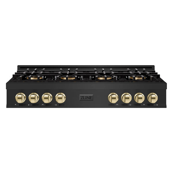 ZLINE Autograph Edition 48-Inch Classic Gas Rangetop with 8 Burner DuoPro™ Cooktop in Black Stainless Steel and Polished Gold Accents (PCRTBZ-48-G)