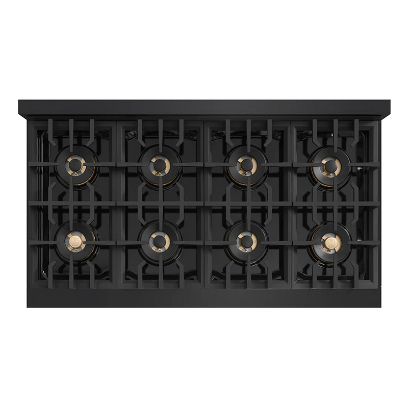 ZLINE Autograph Edition 48-Inch Classic Gas Rangetop with 8 Burner DuoPro™ Cooktop in Black Stainless Steel and Polished Gold Accents (PCRTBZ-48-G)
