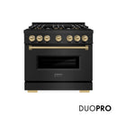ZLINE Autograph 36-Inch 5.2 Cu. Ft. Classic Dual Range with 6 Burner DuoPro™ Cooktop and Oven in Black Stainless and Champagne (PCDRBZ-36-CB)