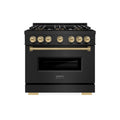ZLINE Autograph 36-Inch 5.2 Cu. Ft. Classic Dual Fuel Range with 6 Burner DuoPro™ Cooktop and Oven in Black Stainless and Champagne (PCDRBZ-36-CB)