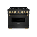 ZLINE Autograph 36-Inch 5.2 Cu. Ft. Classic Dual Range with 6 Burner DuoPro™ Cooktop and Oven in Black Stainless and Champagne (PCDRBZ-36-CB)