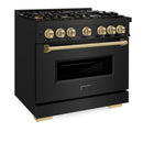 ZLINE Autograph 36-Inch 5.2 Cu. Ft. Classic Dual Range with 6 Burner DuoPro™ Cooktop and Oven in Black Stainless and Champagne (PCDRBZ-36-CB)
