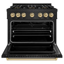 ZLINE Autograph 36-Inch 5.2 Cu. Ft. Classic Dual Range with 6 Burner DuoPro™ Cooktop and Oven in Black Stainless and Champagne (PCDRBZ-36-CB)