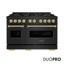 ZLINE Autograph 48-Inch 6.7 Cu. Ft. Classic Dual Fuel Range with 8 Burner DuoPro™ Cooktop and Dual Ovens in Black and Champagne (PCDRBZ-48-CB)