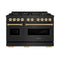 ZLINE Autograph 48-Inch 6.7 Cu. Ft. Classic Dual Fuel Range with 8 Burner DuoPro™ Cooktop and Dual Ovens in Black and Champagne (PCDRBZ-48-CB)
