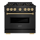 ZLINE Autograph 36-Inch Classic Gas Range with 6 DuoPro™ Burners and Gas Oven in Black Stainless Steel and Bronze Accents (PCGRBZ-36-CB)